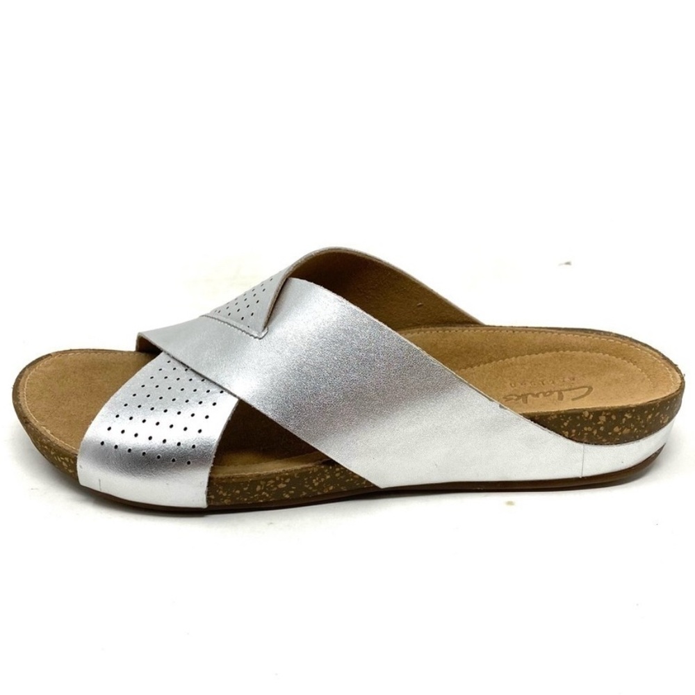 CLARKS Ladies Clarks Mule Sandals Perri Cove - silver leather